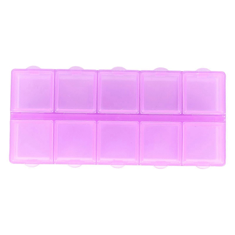 10 Grids Square Purple Plastic Storage Box Jewelry Divider Container for Beads DIY Crafts Nail Art Items