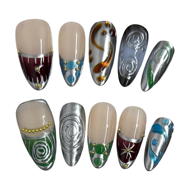 Punk Style False Nails with French Tip with Zero Pressure on the Nail Bed Design