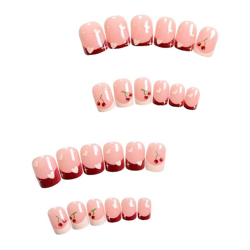 Valentine's Glossy Nude Stick on Nails with Zero Pressure on the Nail Bed Design