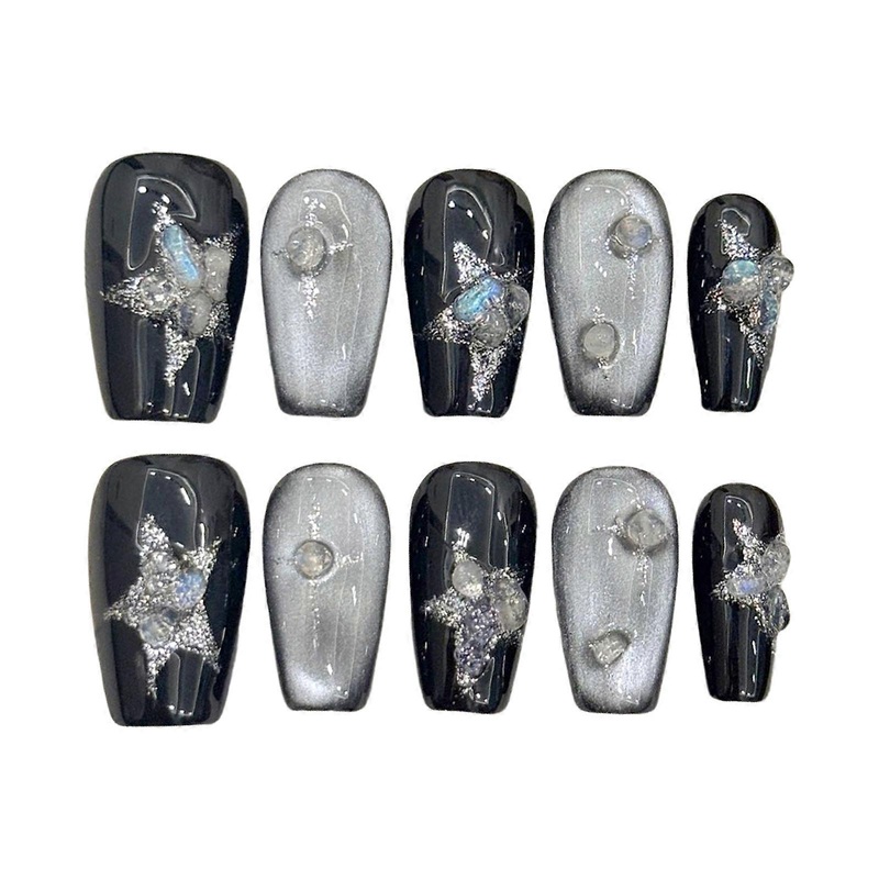 Women Short Square Press on Nails Handmade Glossy Square Fake Nails