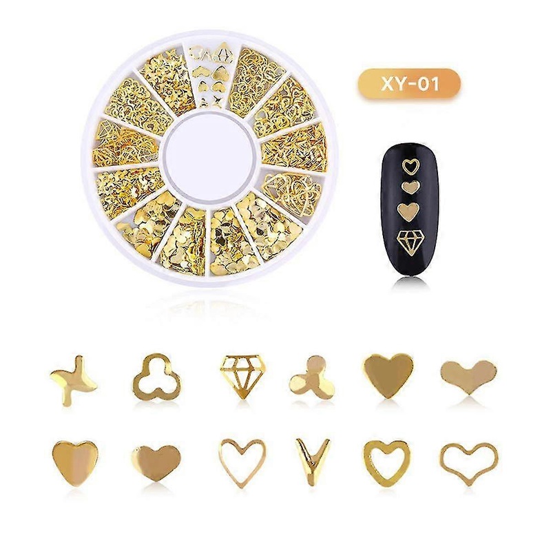 1 Boxes Nail Art Rhinestones, 3d Nail Art Decorations, Mix Size Nail Beads Glitter Rhinestones Gold Metal Hollow Rivet Nail Art Star Moon Sun Nail Acc