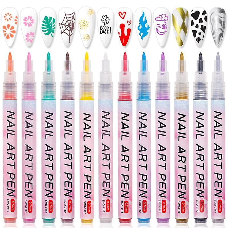 12Pcs/set Nail Art Drawing Graffiti Pen Nail Painting Liner Gel Pen DIY Manicure Decoration