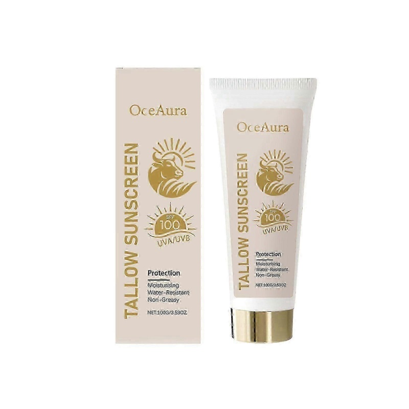 Beef Tallow Sunscreen SPF 100, Natural Suncream with Grass Fed Beef Tallow, Organic Sunscreen for Face & Body, Water & Sweat Resistant, Non-Greasy Sun