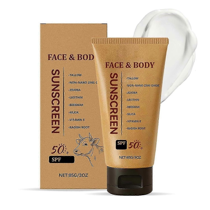 Natural Mineral Tallow Sunscreen SPF 50, Safest Organic Natural Tallow & Zinc Oxide Sunblock, Clean Non-Greasy Formula for Face and Body Women and Men