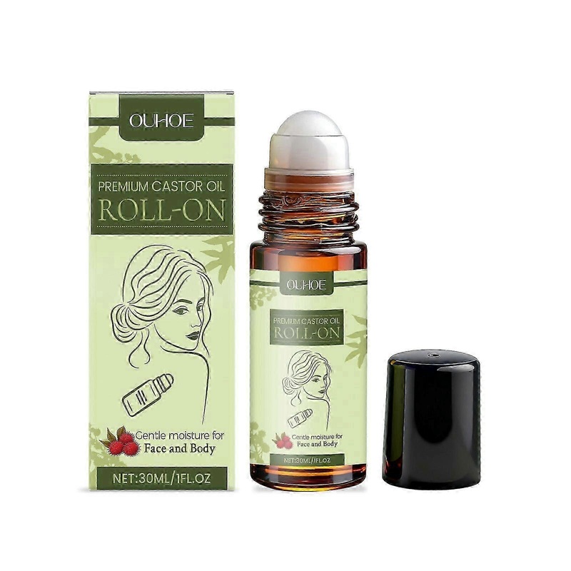 Premium Castor Oil Roll-On 30ML - Vitamin E & Glycerin Moisturizing Oil for Face & Body, Gentle Hydration Roller Ball for Dry Skin, Soothing Travel-Si