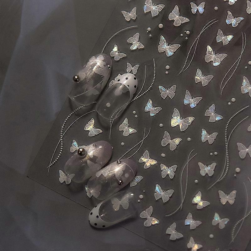 Shell Light White Butterfly Nail Stickers Glitter Adhesive Sticker Nail Art Decoration Cute Butterfly Nail Art Sticker DIY Salon
