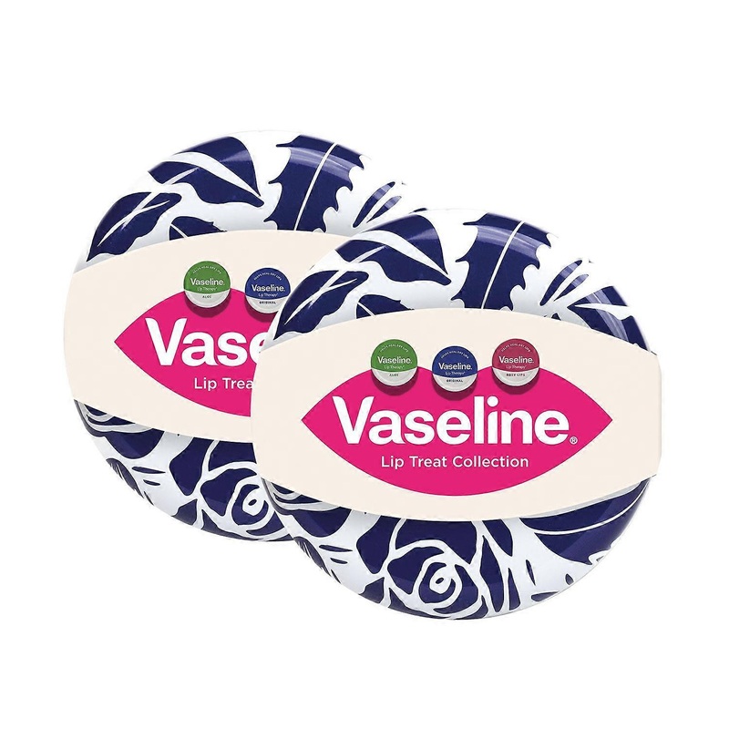 Vaseline Lip Treat Collection Gift Set Tin with Rosy Aloe Original Balm Trio,2pk