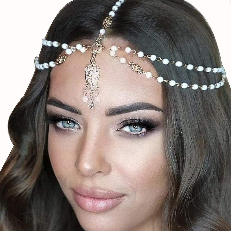 Vintage Layered Head Chain Gold Pendant Headpieces Pearl Head Accessories For Women And Girls
