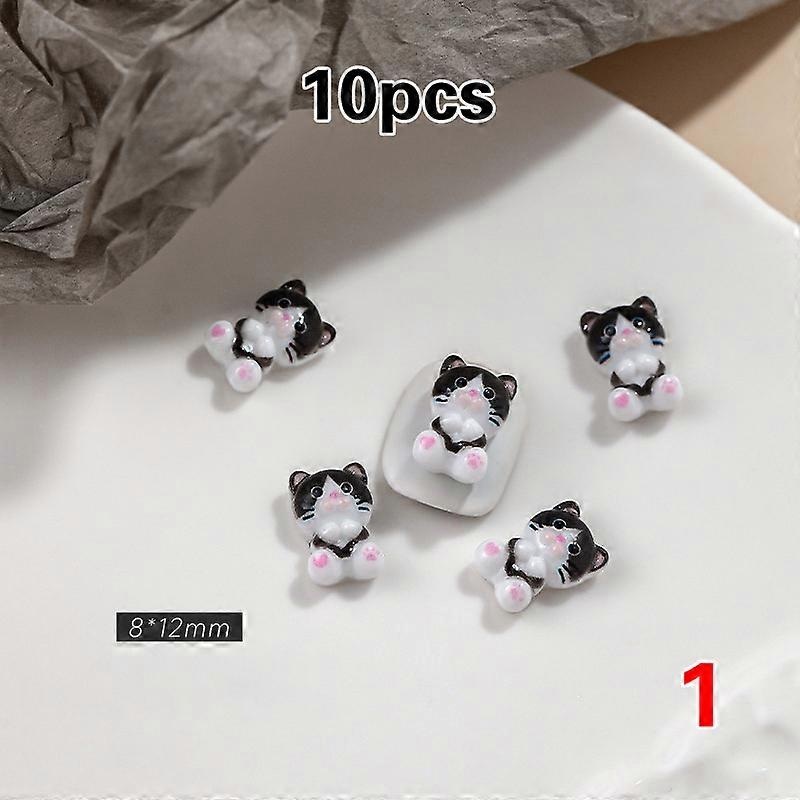 10PCS Black And White Cat Nail Accessories Cartoon 3D Cute Cat Butt Small Fish Resin Nail Decoration Manicure Jewelry DIY