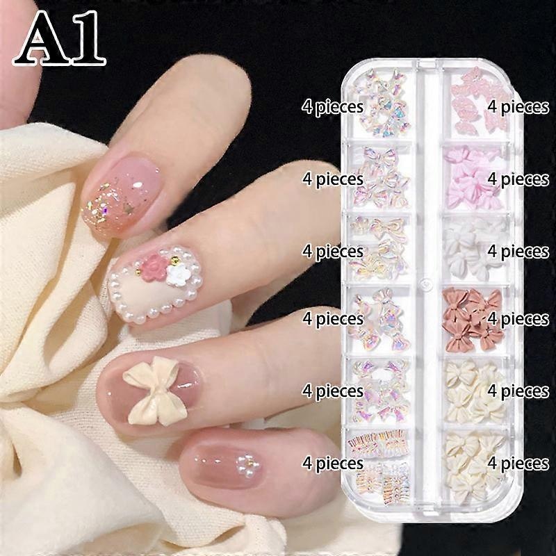 12 Grids Bow Nail Art Decorations 3D Aurora Bowknot Resin Charms Jewelry DIY Manicure Decoration Supplies Accessories