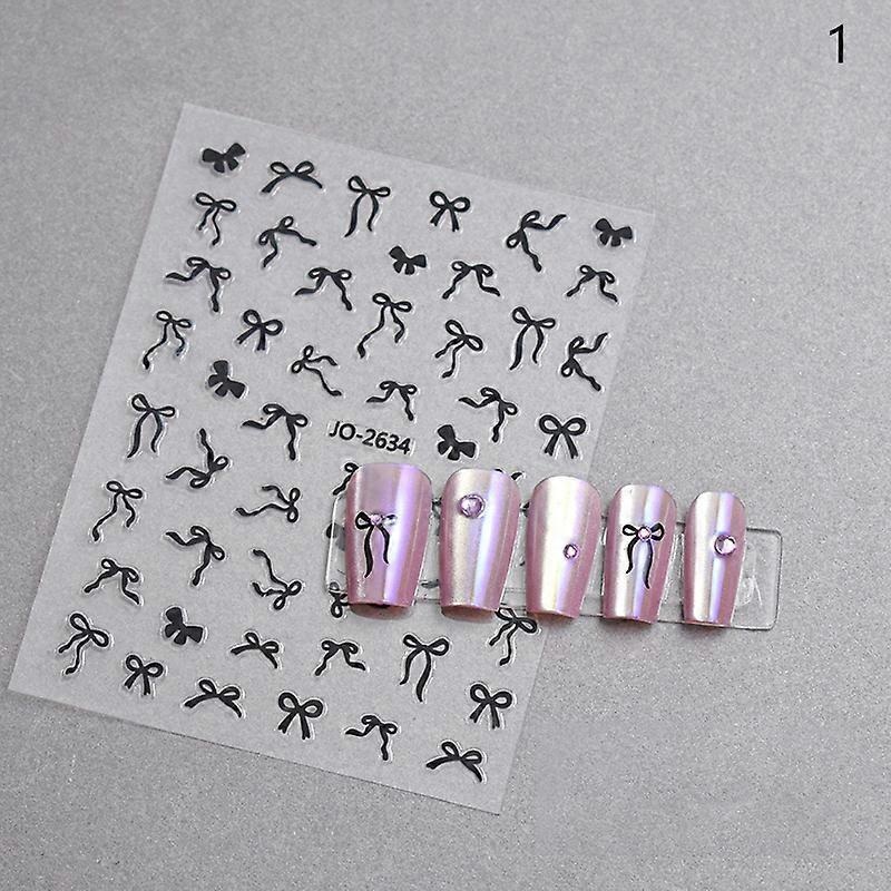 1pcs 5D Sweet Bow Nail Sticker Kawaii Pink Black White Long Ribbon Bowknot Self Adhesive Nail Art Stickers Decoration Decals DIY