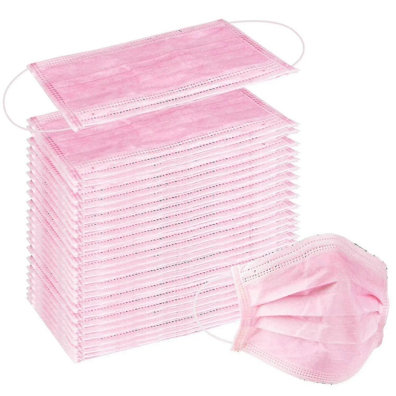 50/100pcs Aldult 3-ply Pink Earloop Face Masks-QH