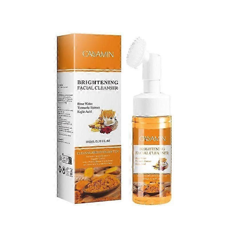 Turmeric Foaming Facial Cleanser with Brush, Deep Cleansing Exfoliating Foaming Facial Cleanser with Coconut Oil, Fit for All Skin Care