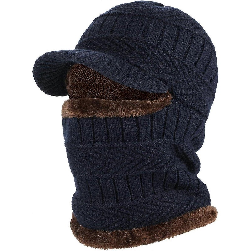 Winter Knit Beanie Hat with Flexible Neck Warmer, Unisex Windproof Warm Ski Face Mask for Outdoor Sports
