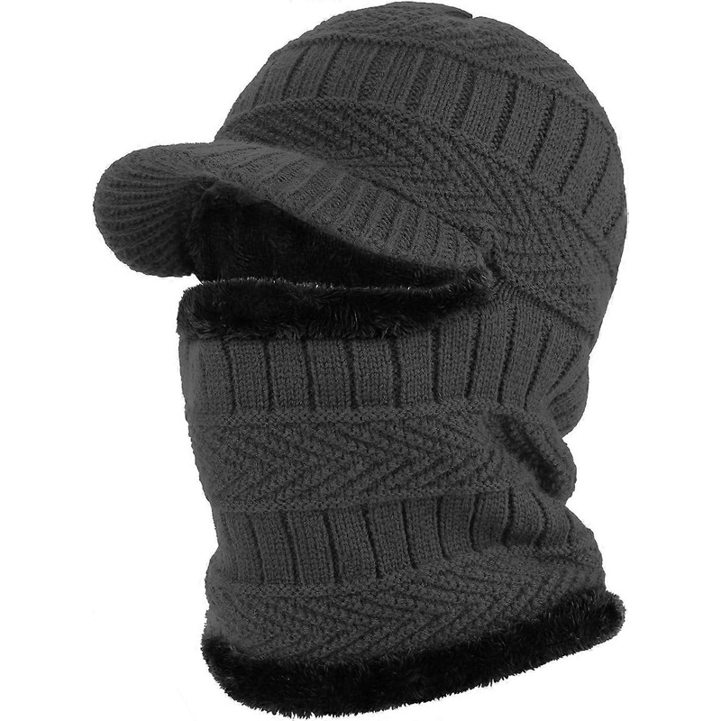 Winter Knit  Hat with Flexible Neck Warmer, Unisex Windproof Warm Ski Face Mask for Outdoor Sports