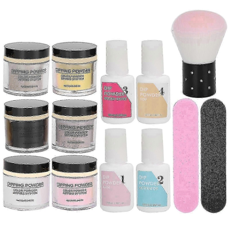 2025 Nail Dipping Powder Set Nail Art Powder Top Base Coat Gel Dust Brush Manicure Tool Setk1215 b Db