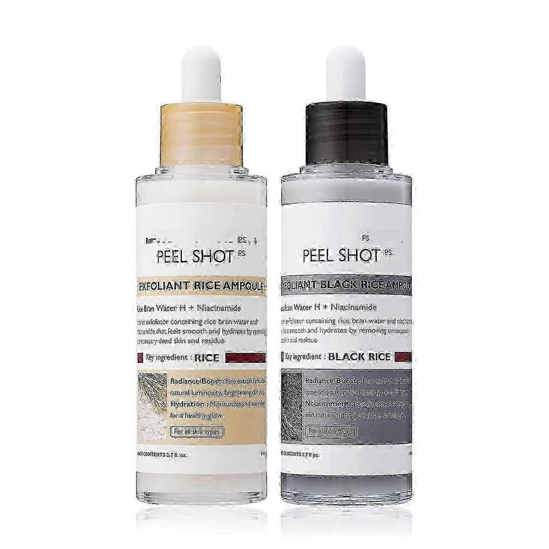 Peel Shot Glow Rice Ampoule Duo - White & Black Rice Ampoule for Brightening, Exfoliating Face & Body Scrub, Dead Skin Cells Blackheads Remover
