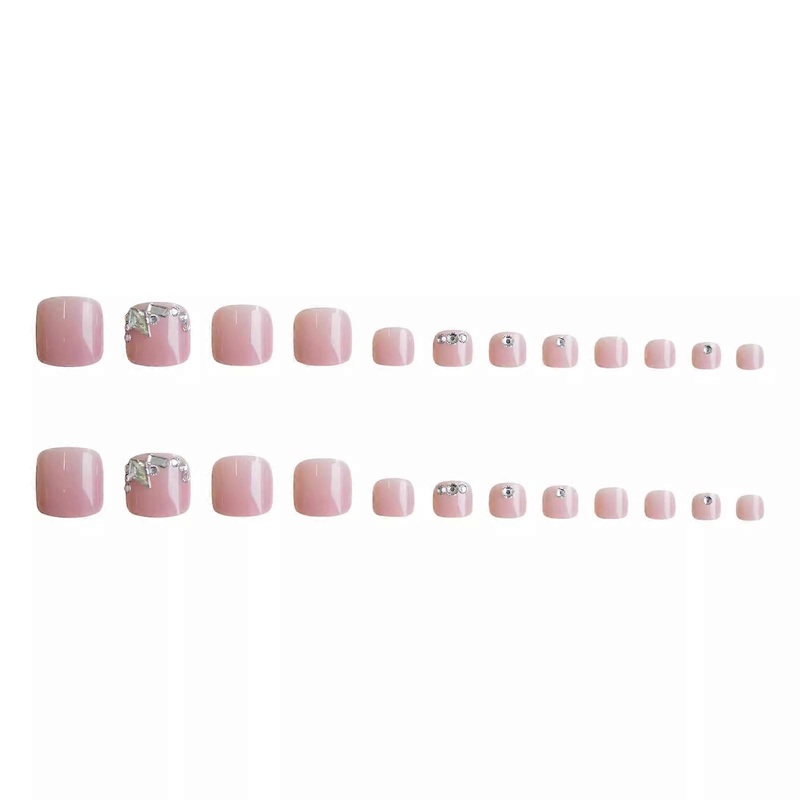 Short Square Press On Toenails Pink Rhinestone Nail Stickers Toenails Art Tips