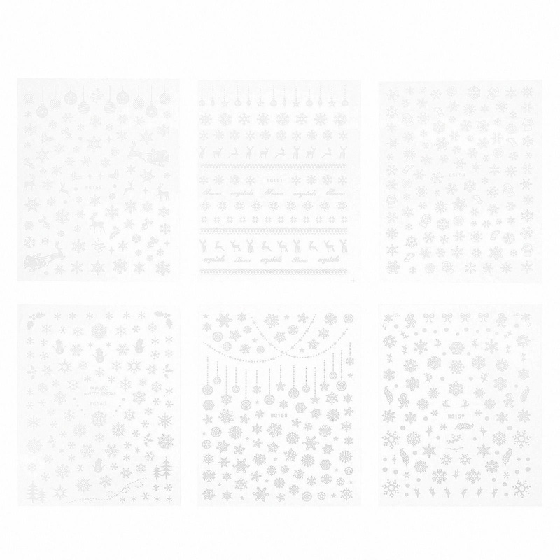 White Nail Decals with 6 Sheets 3D Self-Adhesive Fingernail Stickers for Manicure Art Designs