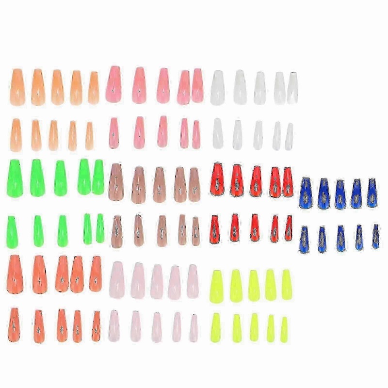 100pcs False Nail Art Tips Set Trapezoidal Colorful Full Cover Press On Long Fake Nails