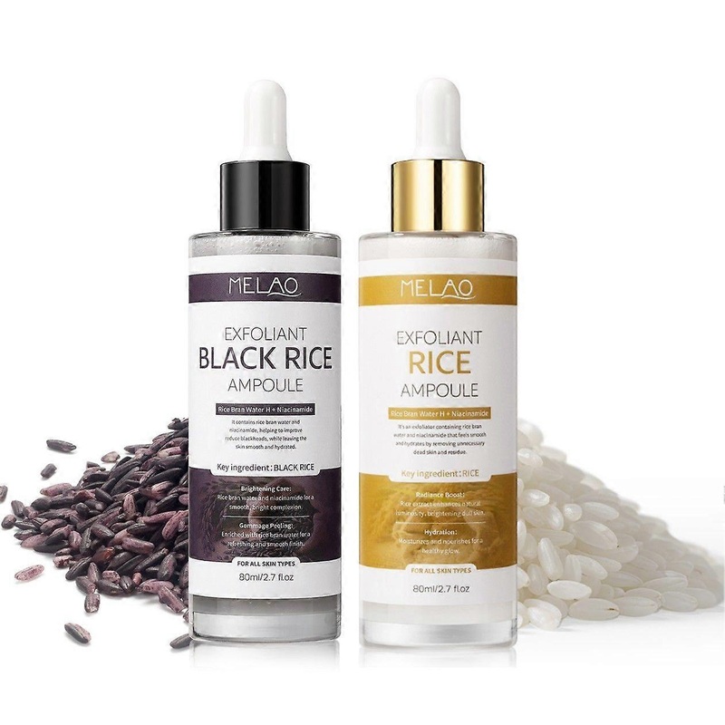 Black Rice And White Rice Exfoliant Toner, Peel Shot Glow Rice Ampoule Duo, Moisturizing Niacinamide Ampoule for Daily Skincare, Pore Minimizer for Al