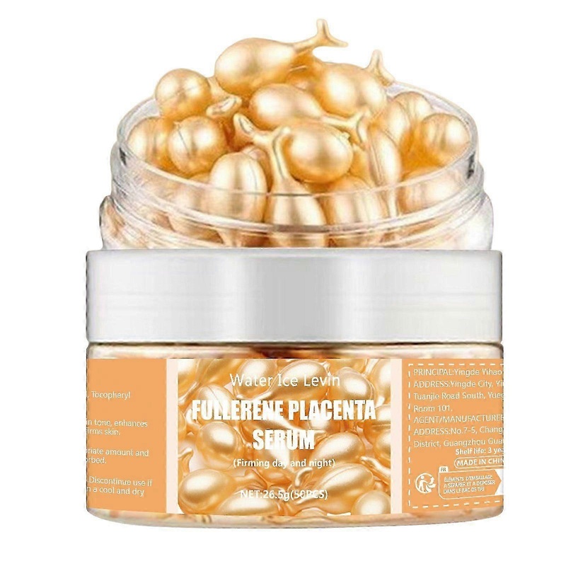 Fullerene Placenta Anti-Aging Facial Serum, Fullerene Placenta Skin Rejuvenation Capsules, Essence Capsule for Tightening Sagging Skin Reduce Fine Lin