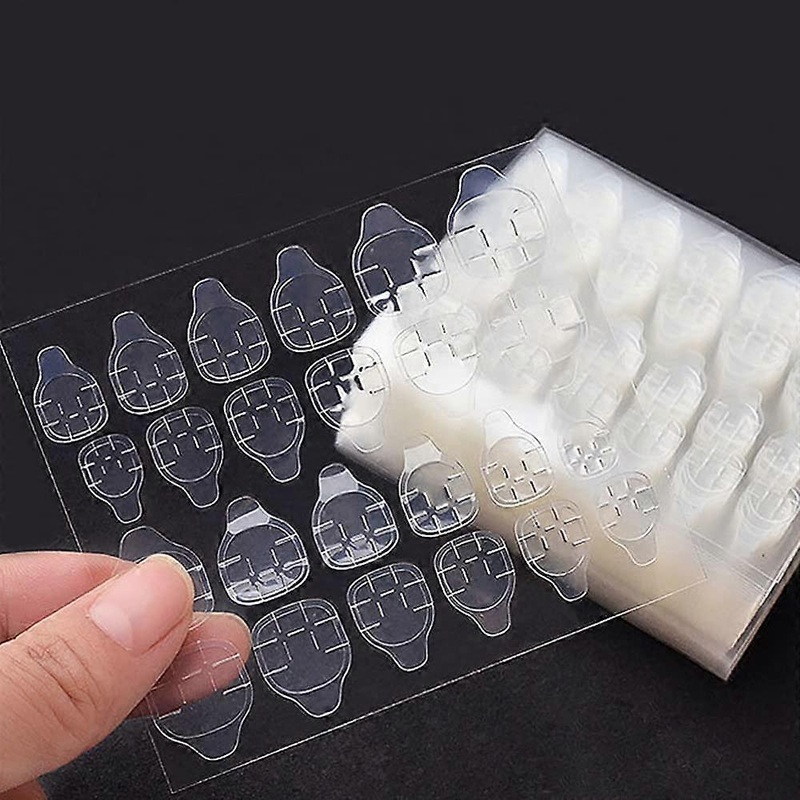 Reusable False Nail Tips, Transparent Flexible Double Side Glue Stickers for Breathable Waterproof Decorative Nail Enhancements, Jelly Adhesive Tabs