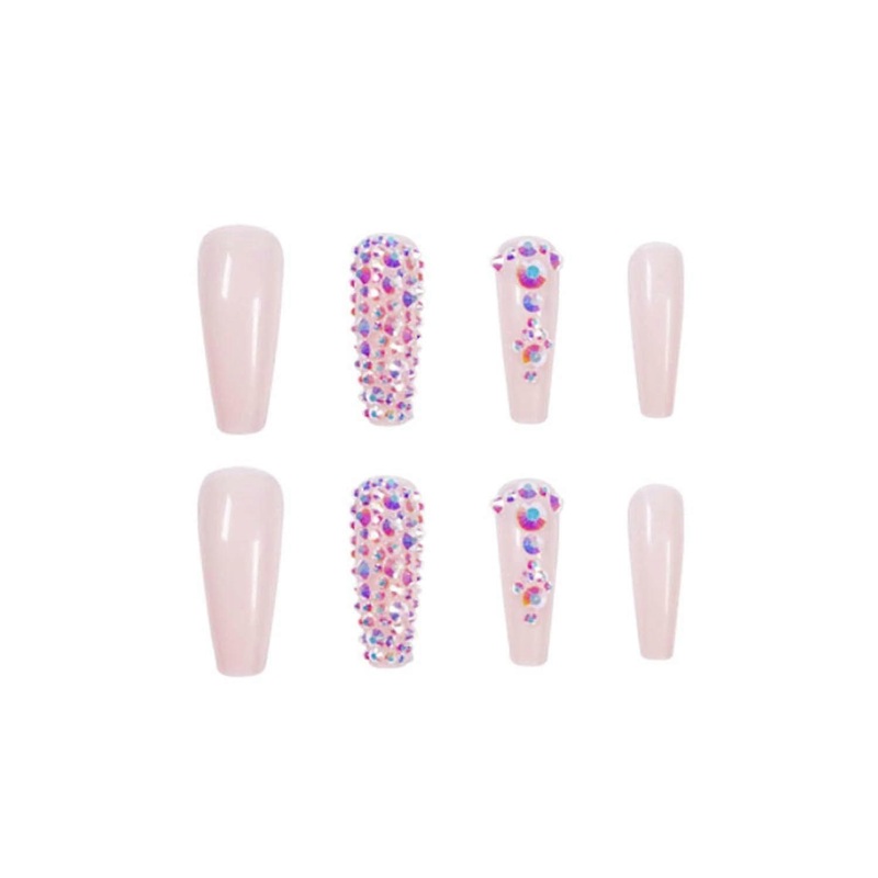 Sparkling Fingertip Fashion: High-Quality Abs Material Luxury Fake Nails, Ballerina Coffin Shape Crystal Rhinestones Reusable Press On Nails for
