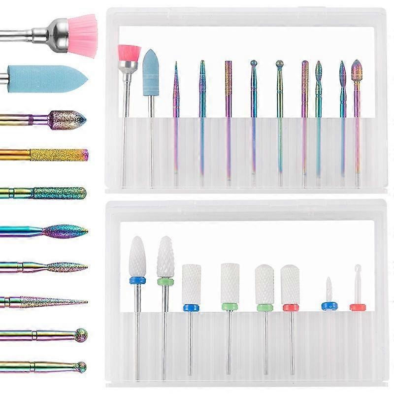 19pcs Nail Drill Bits Sets,Diamond Cuticle Electric Nail File and Ceramic Acrylic Gel Nail Bit Kit, Nail Art Tools,Carbide Remover Bits