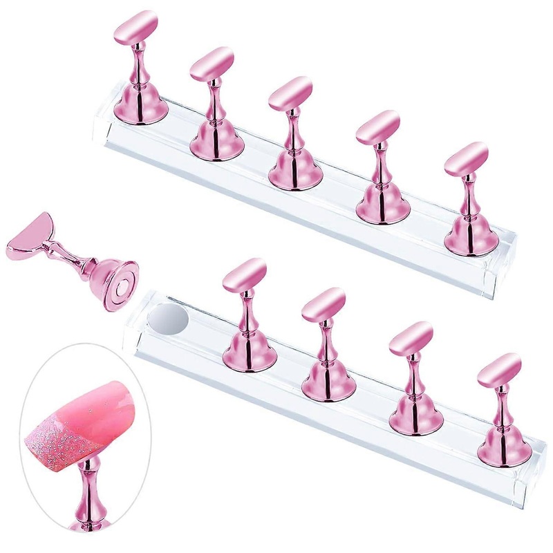 2 Sets Pink Nail Stand for Press on Nails Display,Magnetic Fake Nails Holder for Painting Nails Practices,Beginner Nail Art Kit Accessories