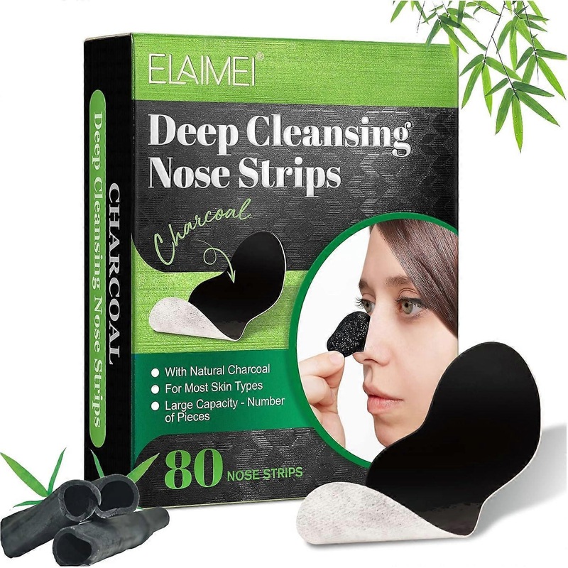 80 Pcs Blackhead Remover Strips  Bamboo Charcoal Deep Cleansing Pore Strips for Blackheads, Nose Blackhead Remover Strips,   (Black)