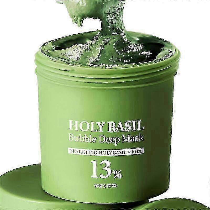 Holy Basil Bubble Deep Mask Holy Basil & Carbonated Water for Cleansing Pores & Blackheads, Korean Clay to Bubble Wash-Off Pack