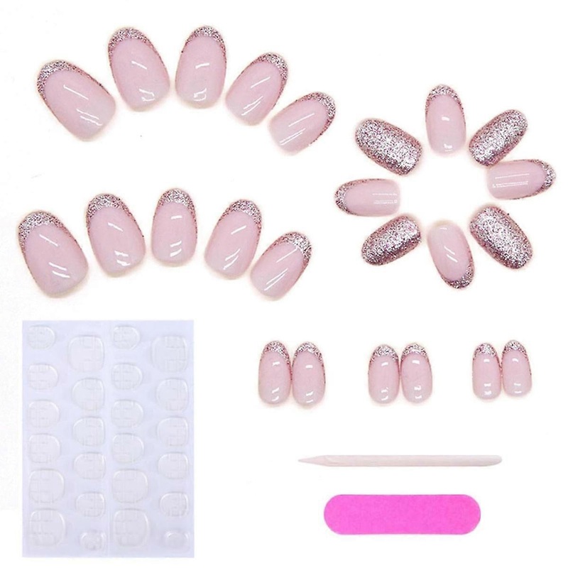 Reusable Fake Nails, Glossy Pink Gradient, Elegant Design