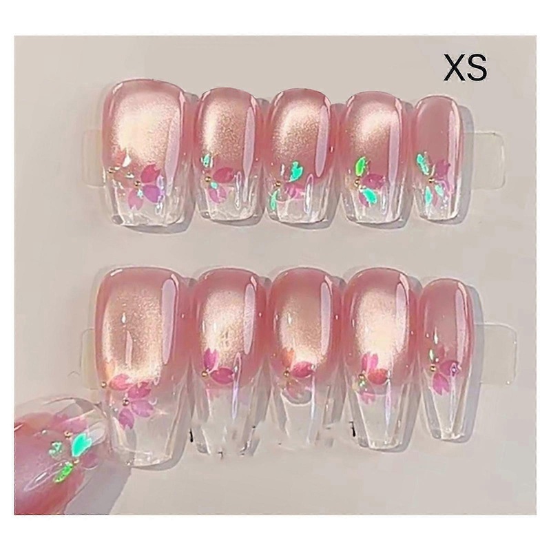 10Pcs Long Coffin False Nails Auroras False Nails Stick on Nails Press on Nails Removable Full Cover Fake Nail M