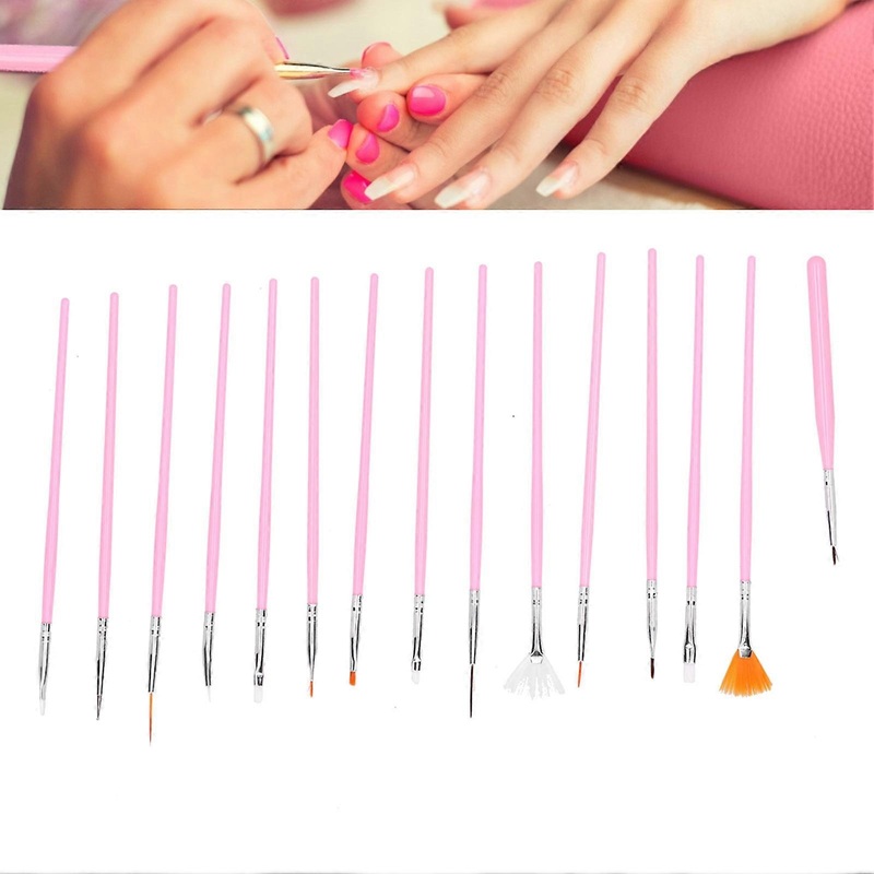 15pcs Pink Nail Art Brush Set DIY Nail Liner Drawing Painting