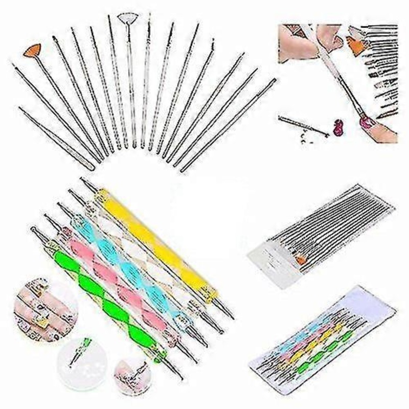 20Pc Nail Art Manicure Pedicure Beauty Painting Polish Brush And Dotting Pen Tool Set For Natural, False