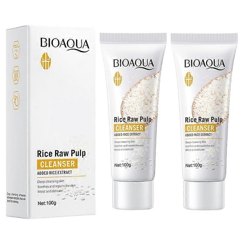 2Pcs RRice Raw Pulp Cleanser Facial Scrub Foam Remove Blackhead Face Beauty Moisturizing Shrink Pores Deep Clean Oil Control