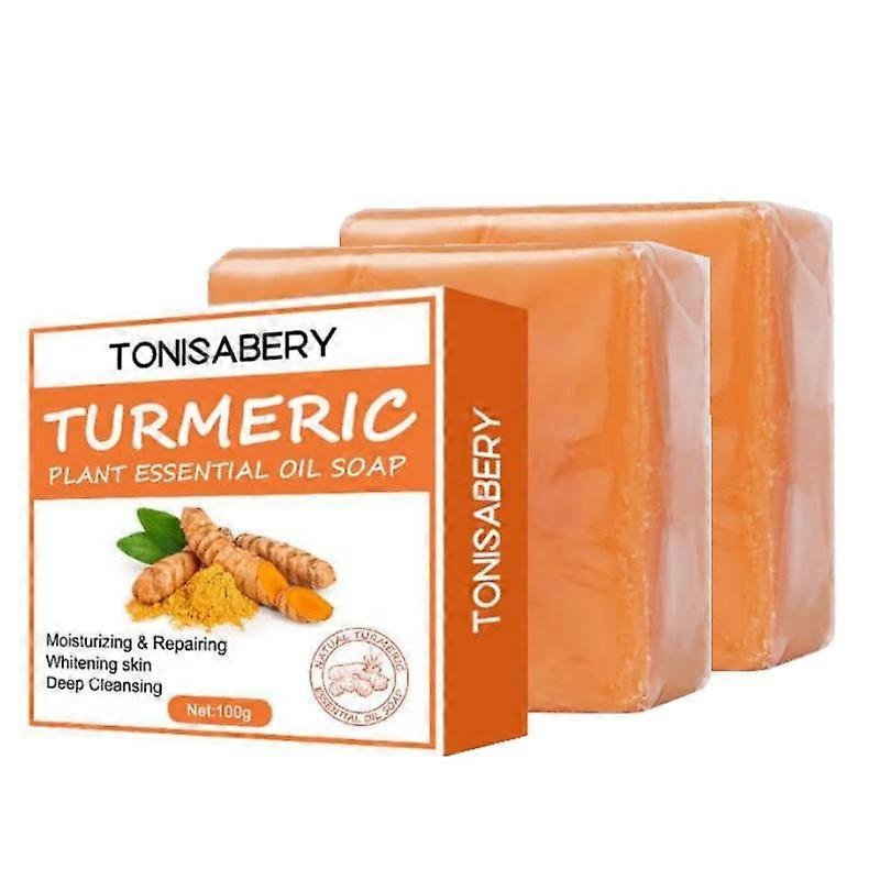 2Pcs Turmeric Soap Face Cleansing Anti Acne Whitening Skin Lightening Face Remove Pimples Dark Spots Lightening Ginger Handmade Soap