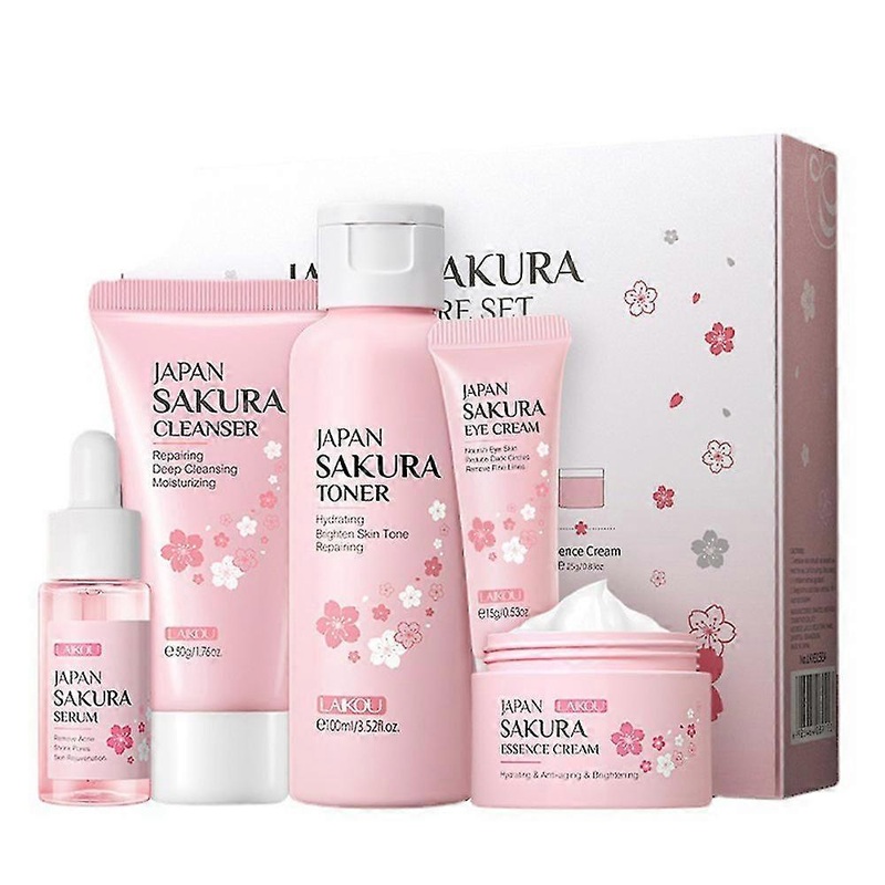 5pcs/set Sakura Skin Care Facial Cleanser Toner Serum Essence Cream Eye Cream Moisturizing Hydrating Anti-aging Brightening Repairing