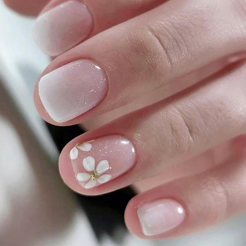 Square French Tips Fake Nail Glues On Nail Stick On Nail Flower Press On Nail Artificial False Nail for Womens Girls