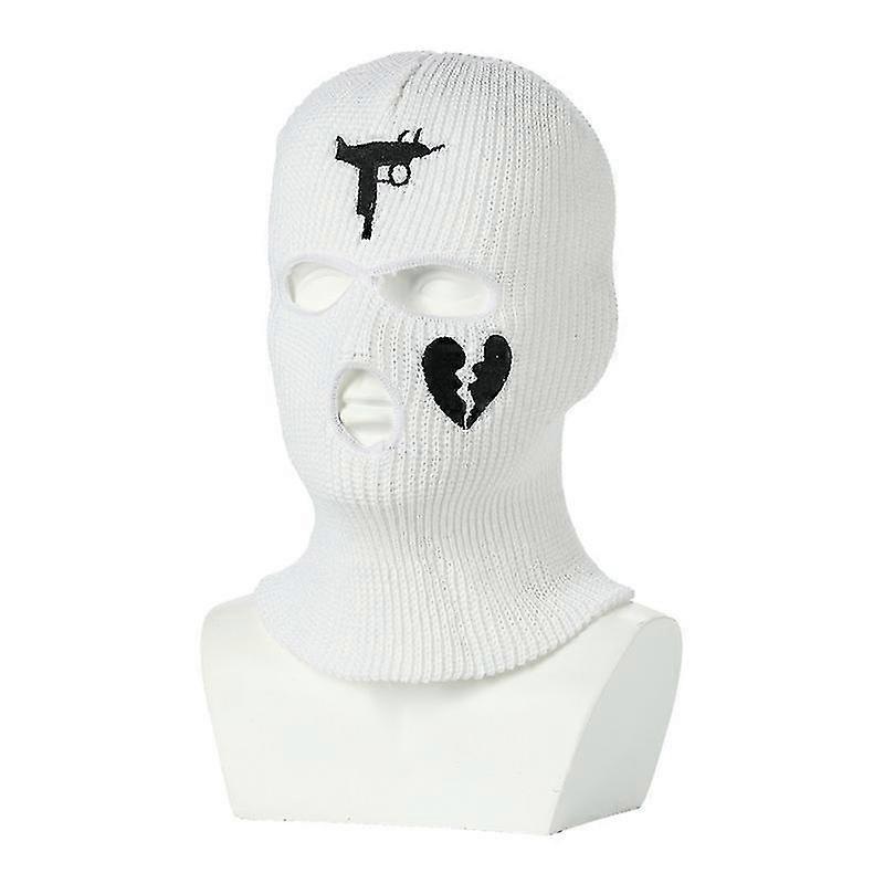 Unisex Winter Knitted Embroideried 3 Hole Balaclava Face Cover Cycling Outdoor Full Face Mask Winter Ski Cap Warm Hat