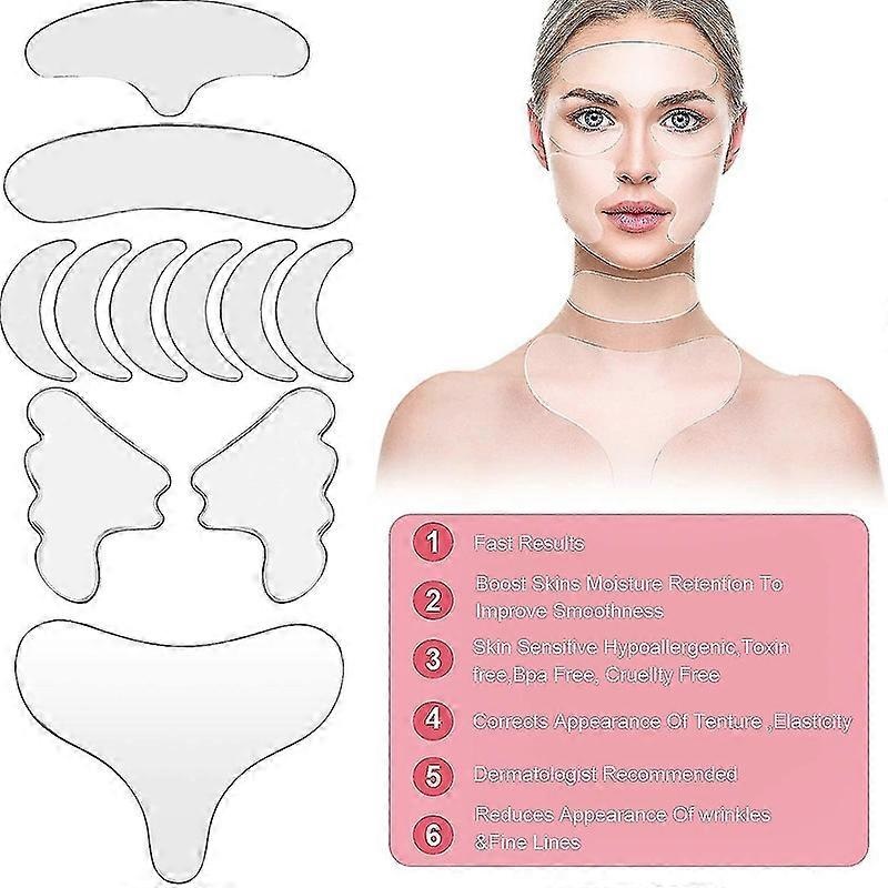 11 Pieces Reusable Silicone Chest Wrinkle Pads Patches, Silicone Neck Wrinkle Patches Pad Forehead Pad Set