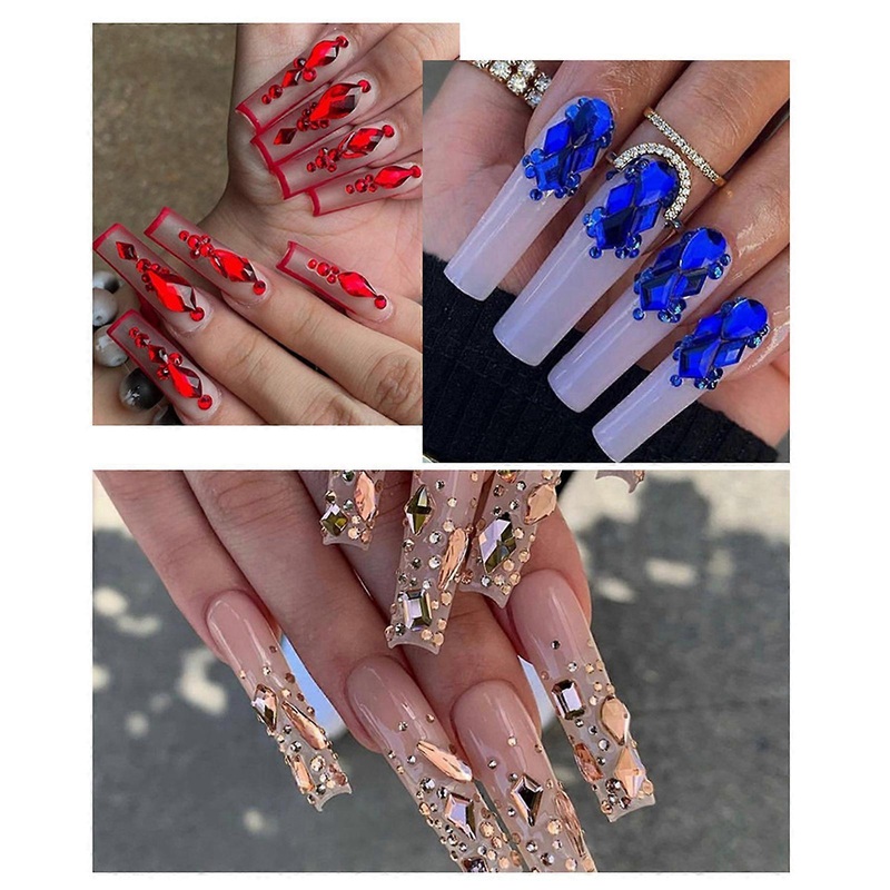 12-Grid Flat Diamonds Special-shaped Diamonds Manicure Tools Set Spot Drill Pencil + Curved Tweezers Dazzling Nail Art Decoration DIY Accessories
