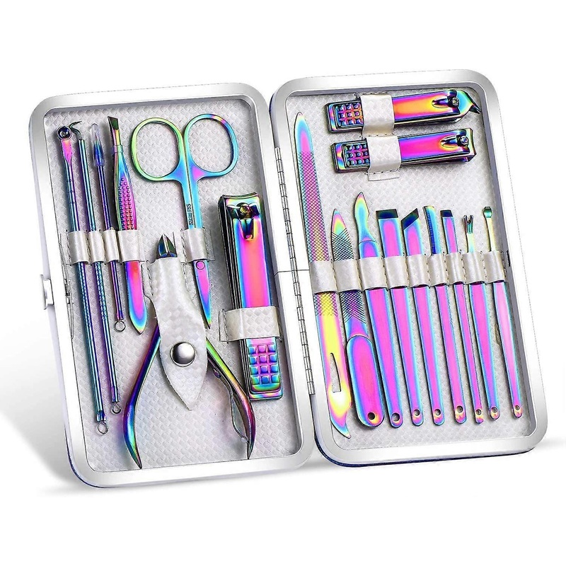 2020  Rainbow Manicure Kits 18 Pcs Nail Clippers for Women Gift Women's Rainbow Leather Manicure Set (18-RainbowManicure Kits)