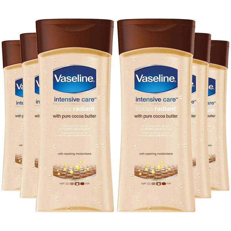 Vaseline Body Gel Oil Intensive Care Cocoa Radiant Pure Cocoa Butter 200ml, 6pk