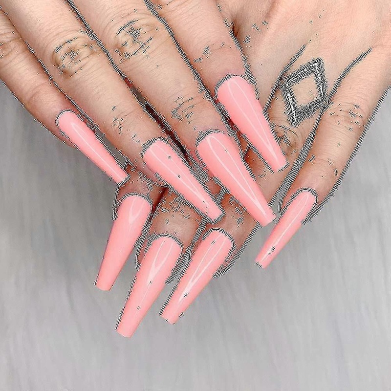 Z 24pcs Deep Nude Pure Color Ballerina Long Coffin Glossy Fake Nails Press On Nail False Tips Manicure Compatible With Women And Girls High Quality