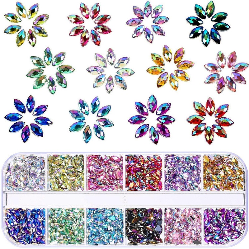 1200 Pieces 12 Colors Shiny Nail Rhinestones Horse Eye Rhinestones Flat Back Nail Gems Dec
