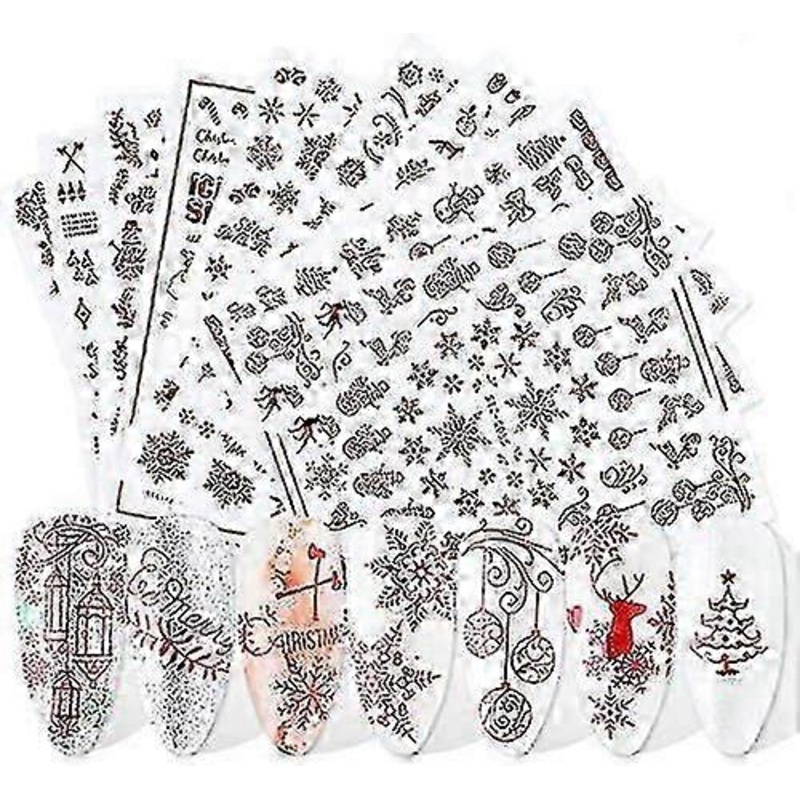 Sheets Christmas Nail Art Stickers Decals New 3d Snowflake Elk Pattern Diy