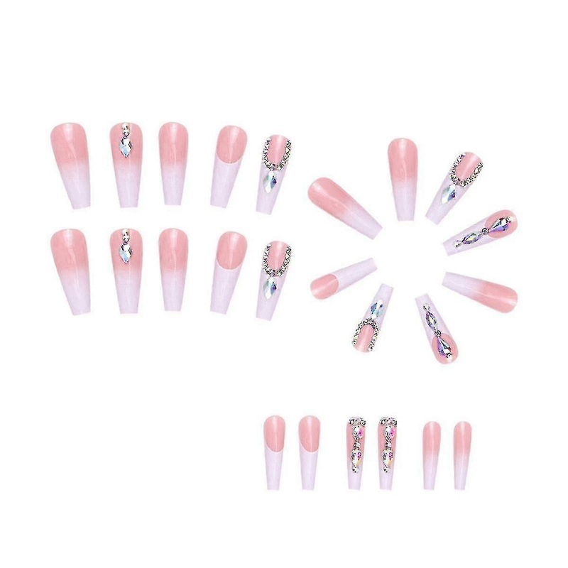 Sweet Cool Hot Girl False Nails Gradual Change Rhinestones Nails Wearable Press