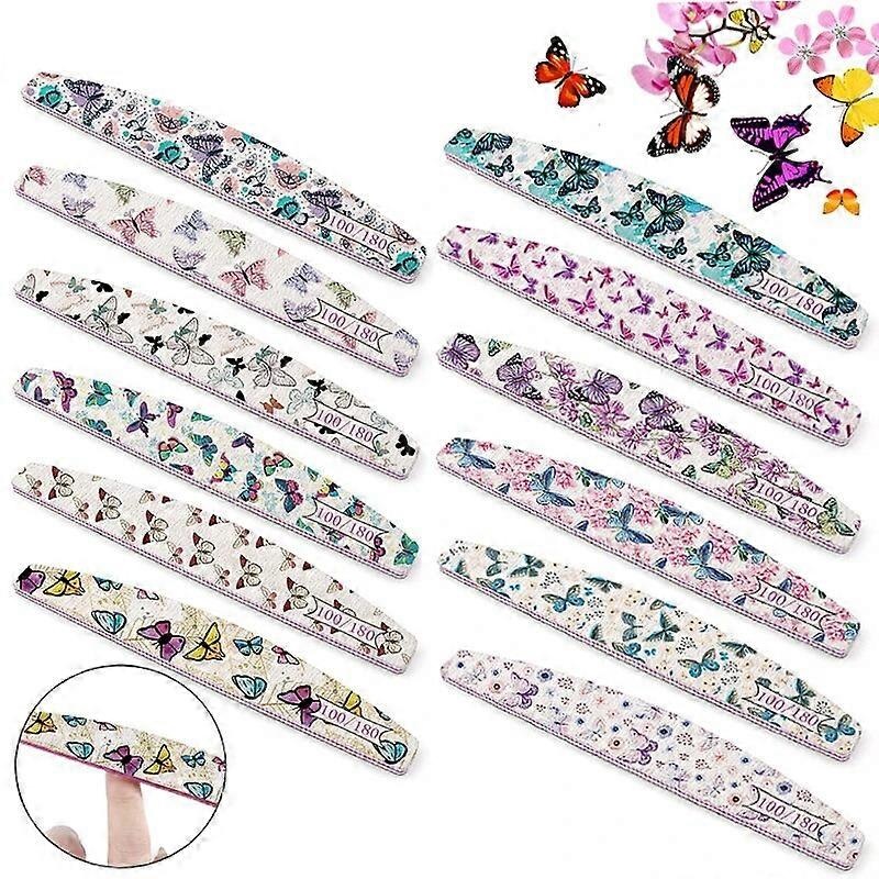10 Pcs/Lot Grey Nail Files Half Moon Butterfly Sandpaper 100 180 Grit Nail Art Manicure Acrylic Gel UV Tools Nail Accessory Set